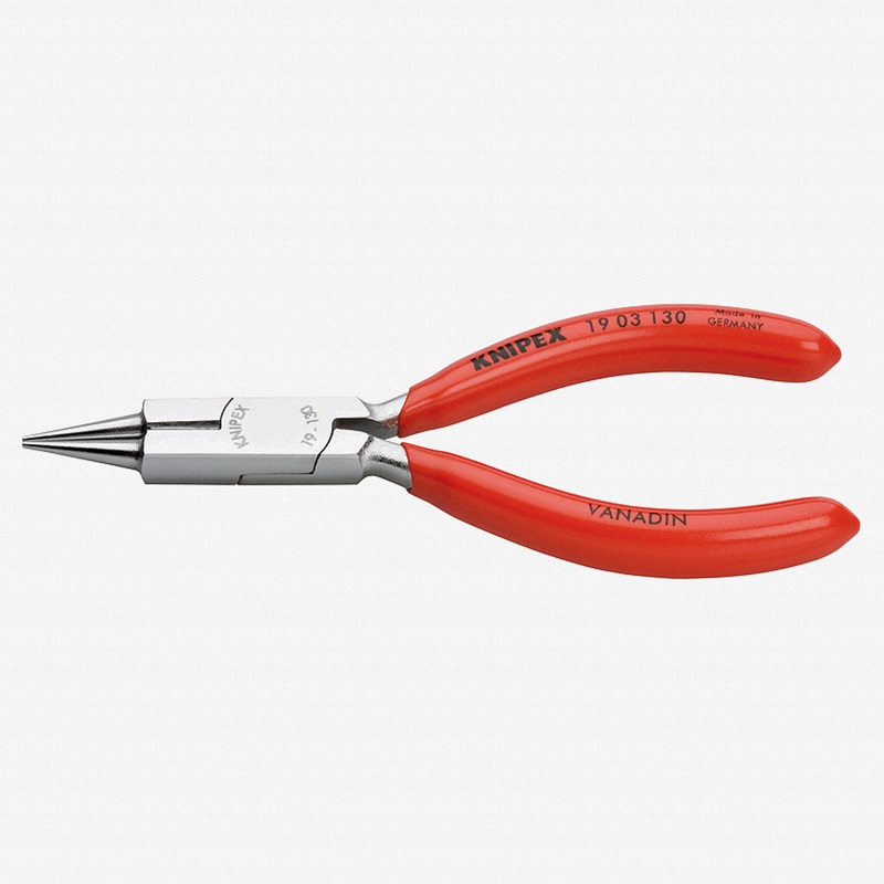 Knipex 5.1" Round Nose Pliers with cutting edge - Chrome w/ Plastic Grip