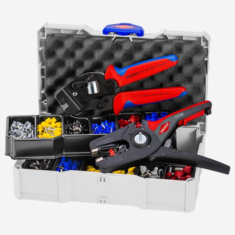 Knipex Crimp Assortment Set for Wire Ferrules with Front-Loading Crimping Pliers and PreciStrip Stripper