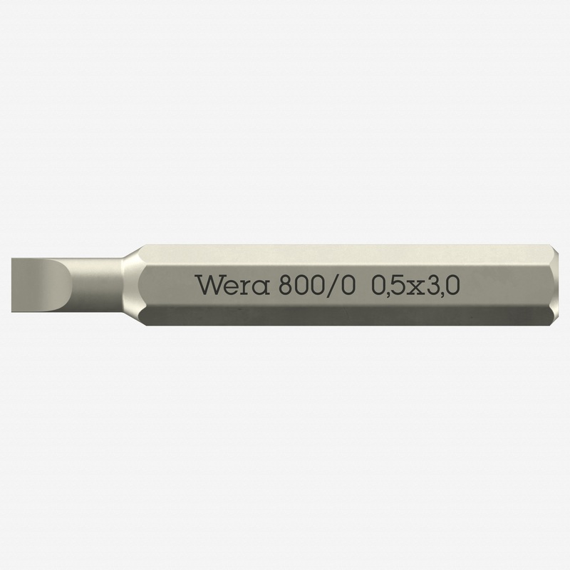 Wera 058105 Micro Bit for Slotted Screws, 0.5 x 3.0 x 30 mm, 4 mm Hex Drive