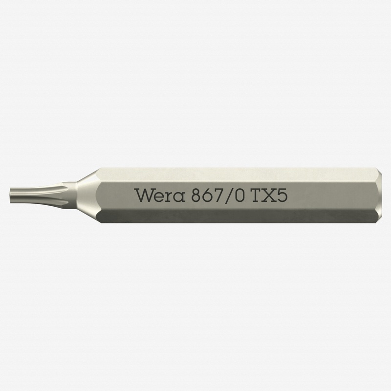 Wera 058130 Micro Bit for Torx Screws, T5 x 30mm, 4 mm Hex Drive