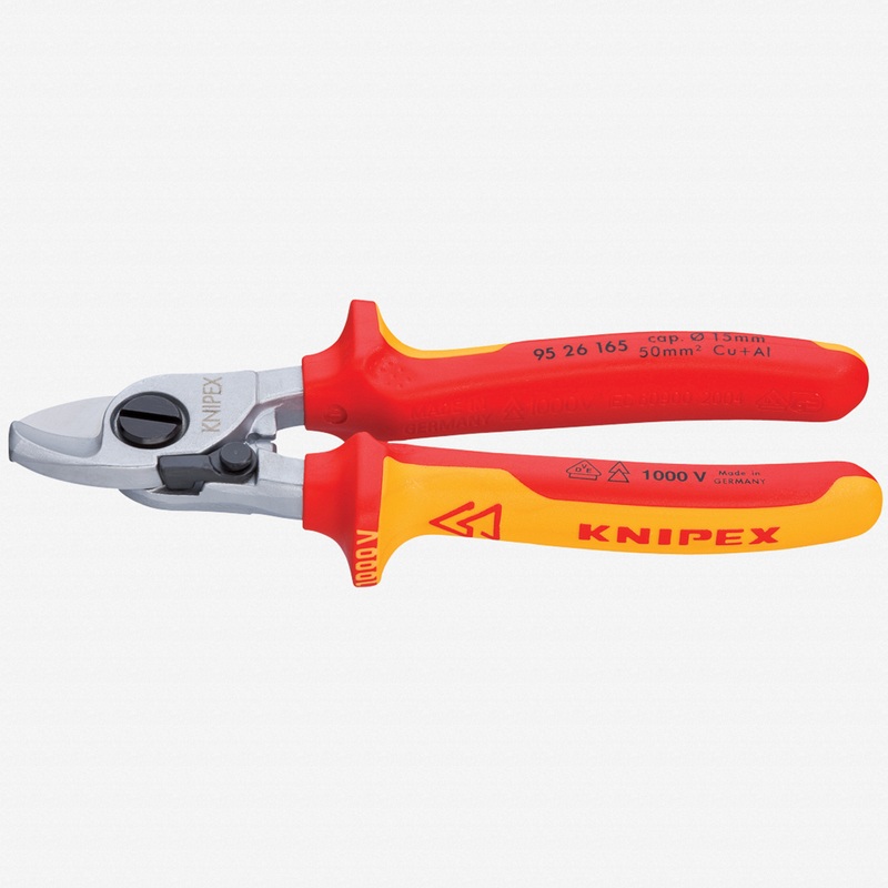 Knipex 6.5" Cable Shears with Opening Spring - Insulated, Chrome