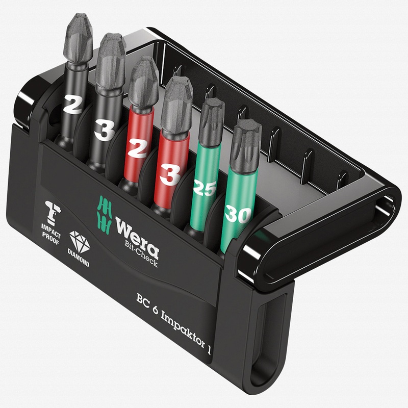 Wera 057695 Bit-Check 6 Impaktor 1 Power Bit Set - PH, PZ and TX