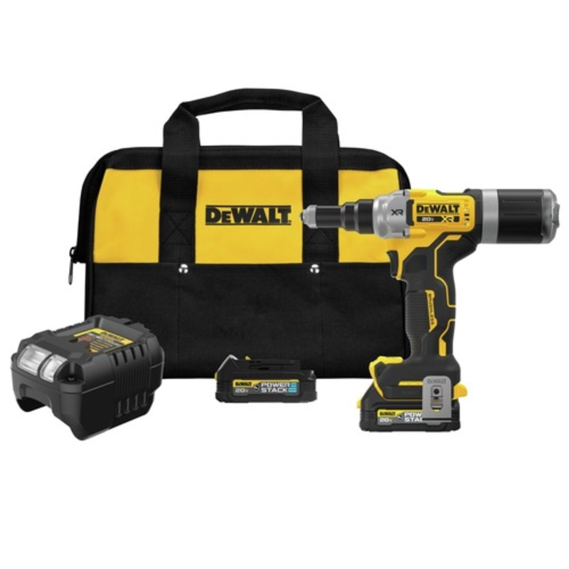 Dewalt 20V MAX XR Brushless Lithium-Ion 1/4 in. Cordless Rivet Tool Kit with 2 POWERSTACK Batteries (1.7 Ah) - DCF414GE2