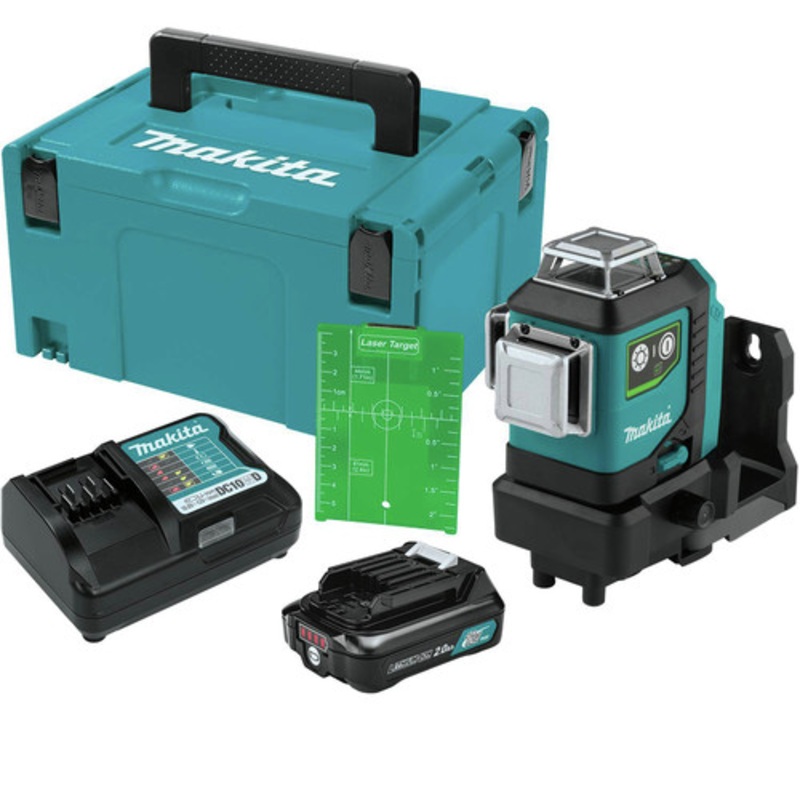 Makita 12V max CXT Lithium-Ion Self-Leveling 360 Degrees Cordless 3-Plane Green Laser Kit (2 Ah) - SK700GDNAJ