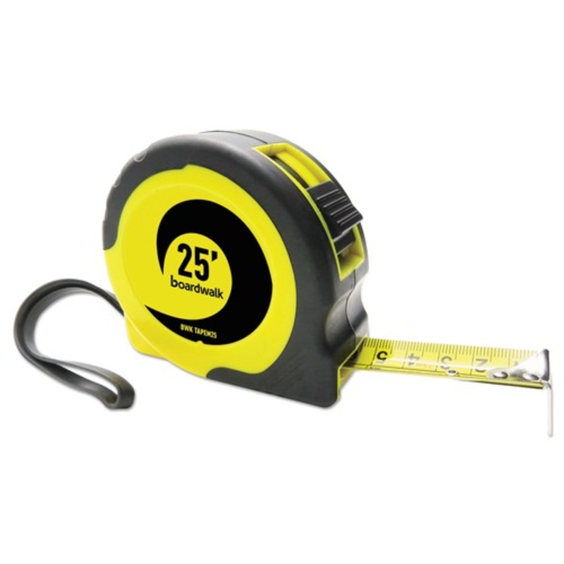 Boardwalk 25 ft. 1/16 in. Graduations Plastic Case Easy Grip Tape Measure - Black and Yellow - BWKTAPEM25