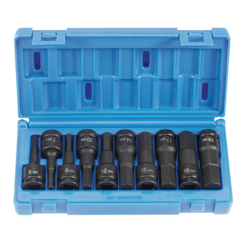 Grey Pneumatic 10-Piece 1/2 in. Drive Metric Hex Driver Socket Set - 1498MH