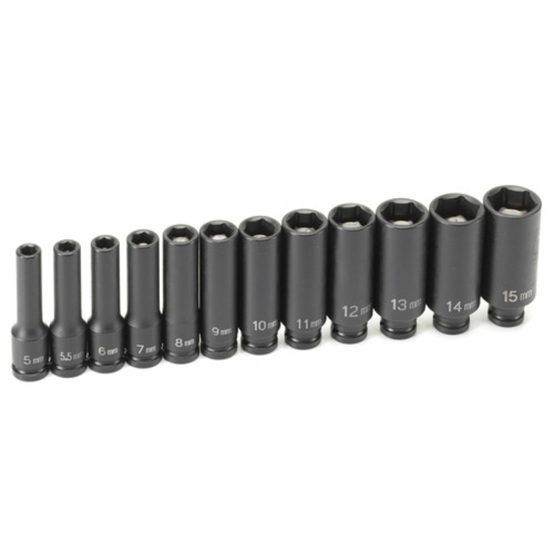 Grey Pneumatic 12-Piece 1/4 in. Drive 6-Point Magnetic Deep Impact Socket Set - 9712MDG