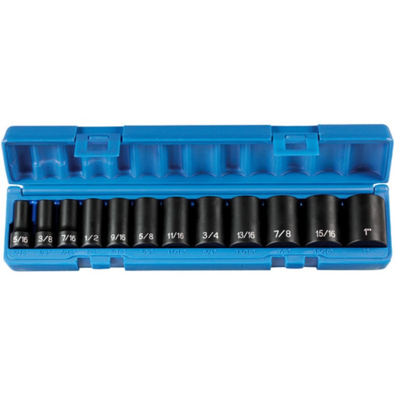 Grey Pneumatic 12-Piece 3/8 in. Drive 6 Point Semi-Deep Socket Set - 1213SD