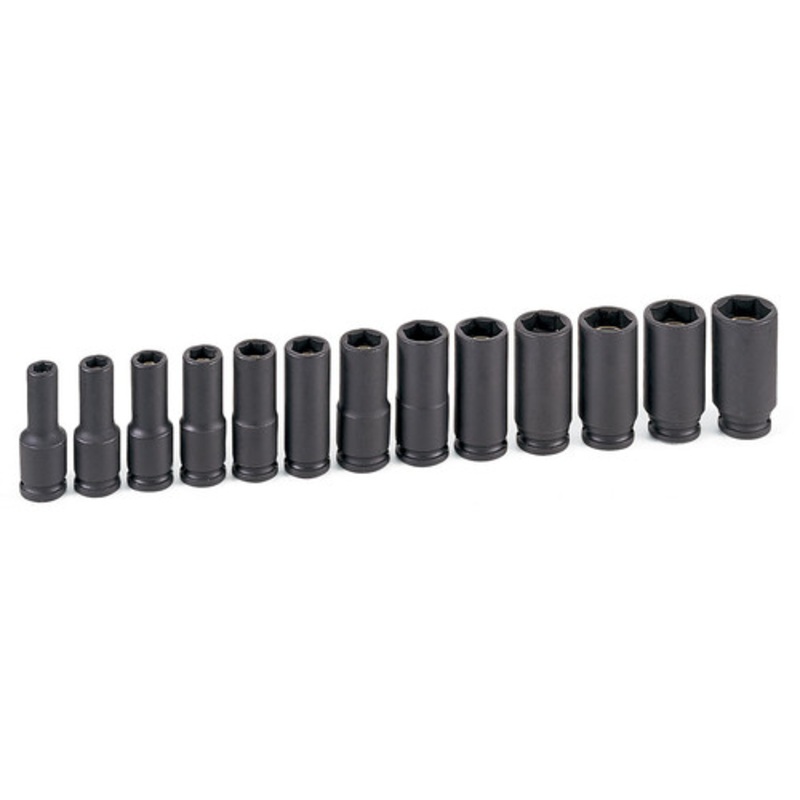 Grey Pneumatic 13-Piece 3/8 in. Drive 6-Point Metric Deep Magnetic Impact Socket Set - 1213MDG