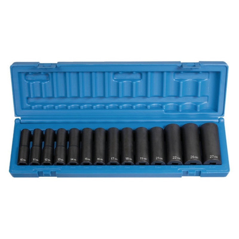 Grey Pneumatic 14-Piece 1/2 in. Drive 6-Point Metric Deep Socket Set - 1412MD