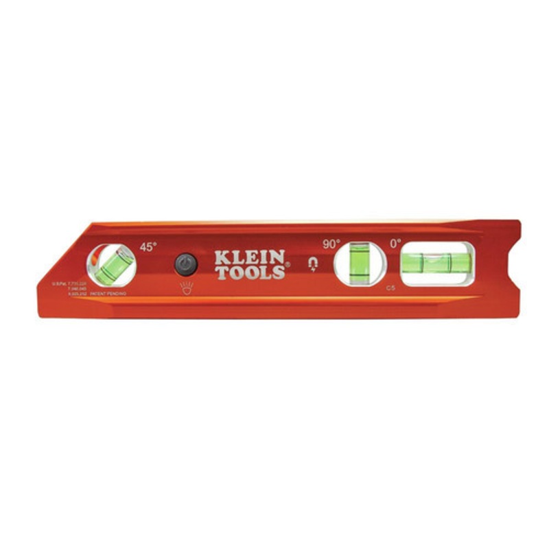 Klein Tools Water/Impact Resistant Lighted Torpedo Level with Magnet, 3 Vials and V-Groove - 935RBLT