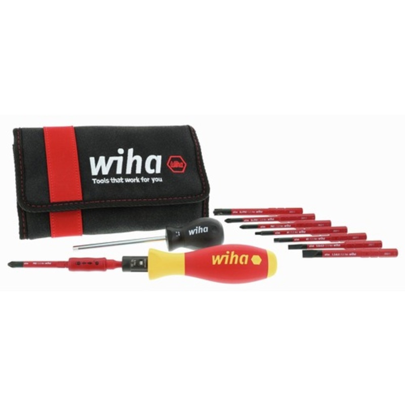 Wiha Tools (11-Piece) Insulated TorqueVario-S (10-50 in-lbs.) and SlimLine Blade Set - 28789