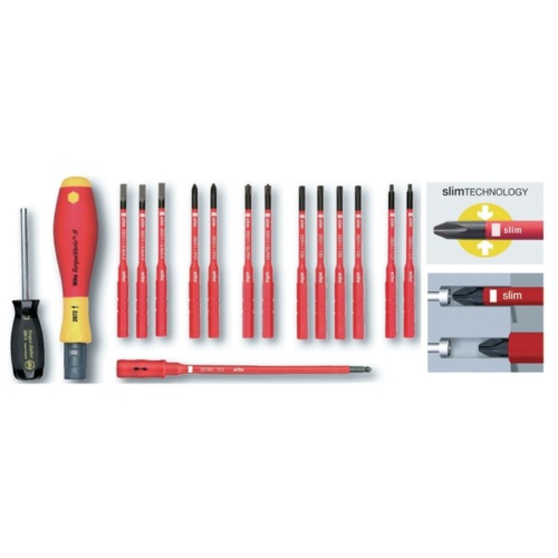 Wiha Tools (16-Piece) Insulated TorqueVario-S (18-62 in-lbs.) and SlimLine Blade Set - 28792