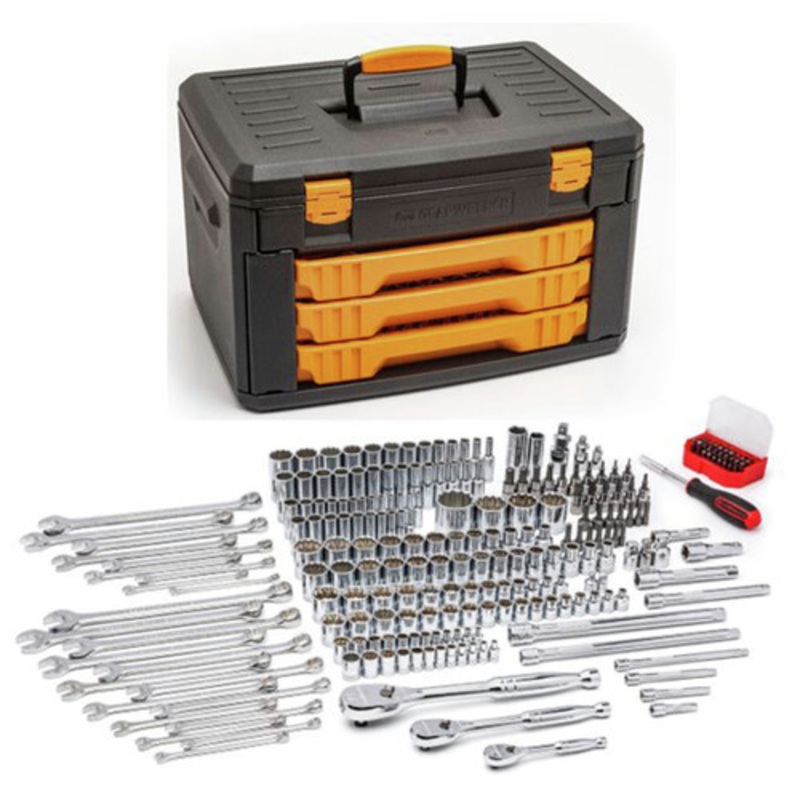 GearWrench 243-Piece 12 Point 1/4 in., 3/8 in. and 1/2 in. Mechanics Tool Set with 3 Drawer Storage Box - 80972