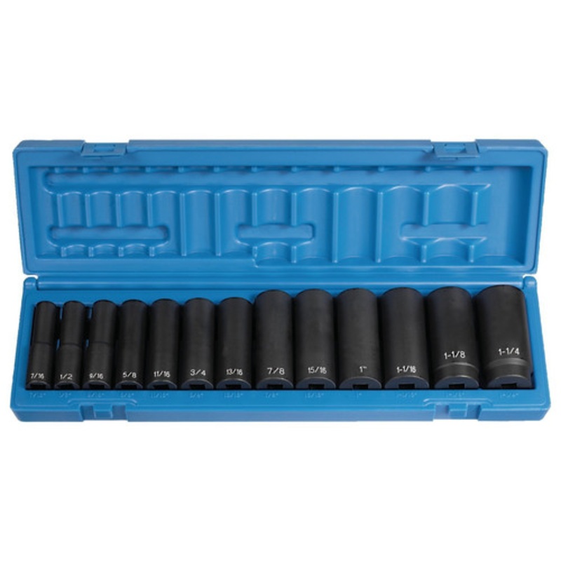 Grey Pneumatic 13-Piece 1/2 in. Drive 6-Point SAE Deep Impact Socket Set - 1312D