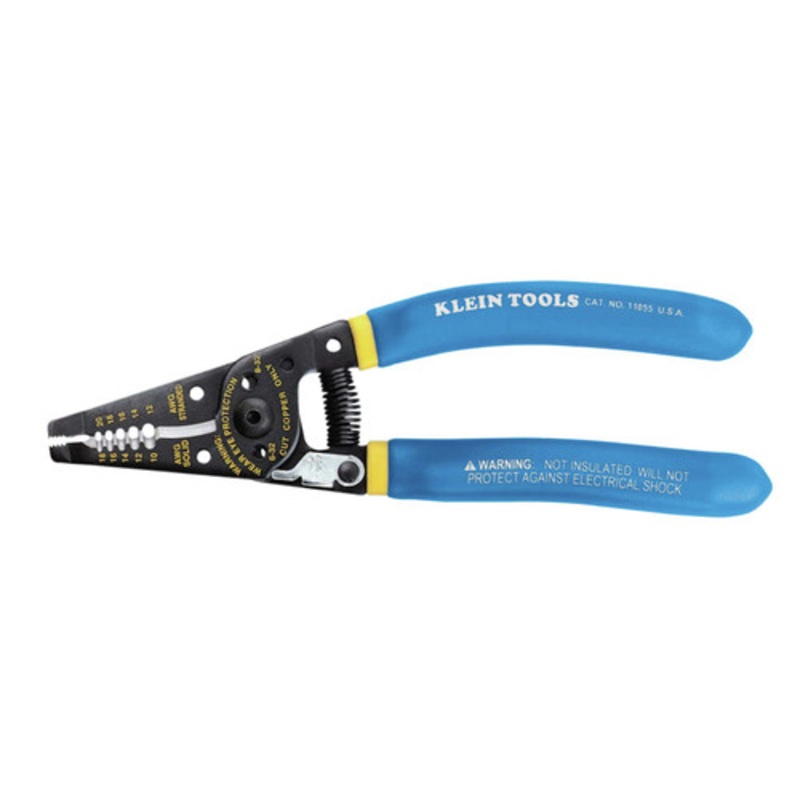 Klein Tools 7.4 in. Solid and Stranded Copper Wire Stripper and Cutter - Blue/Yellow - 11055
