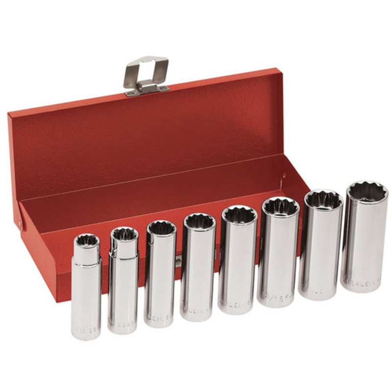 Klein Tools 8-Piece 1/2 in. Drive 12 Point Deep Socket Wrench Set - 65514