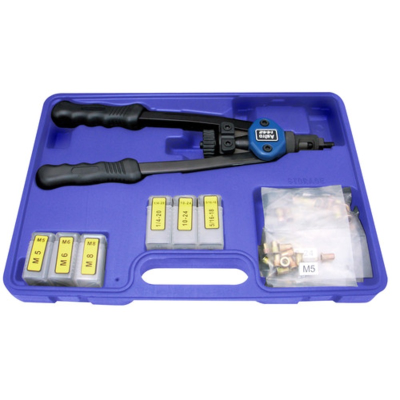 Astro Pneumatic 13 in. Nut/Thread Setting Hand Riveter Kit with 6-Piece SAE Mandrel/Nosepiece Sets & Rivet Nut Set - 1442