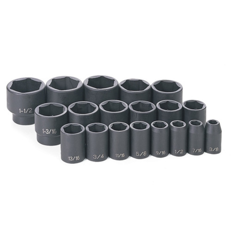 Grey Pneumatic 19-Piece 1/2 in. Drive 6-Point SAE Master Standard Impact Socket Set - 1319