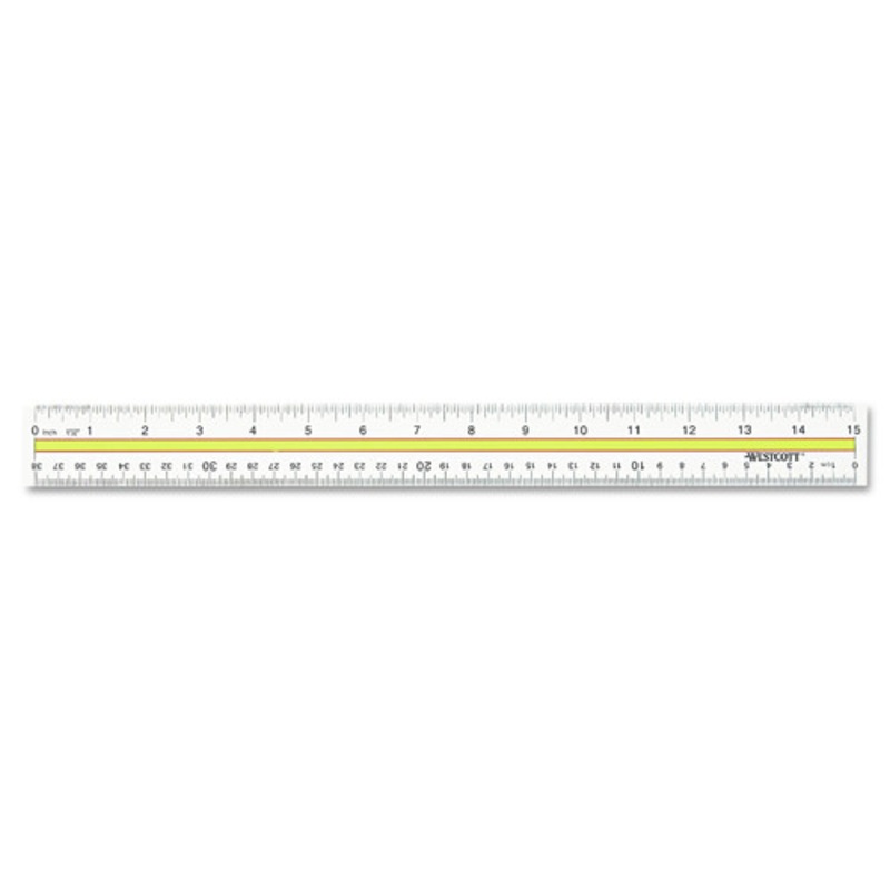 Westcott 15 in. Long Acrylic Data Highlight Reading Ruler with Tinted Guide - Clear/Yellow - 10580