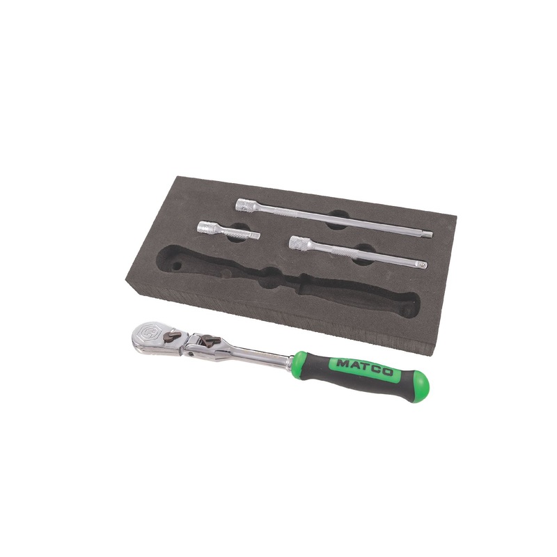 1/4" DRIVE 4 PIECE RATCHET AND EXTENSIONS SET - GREEN