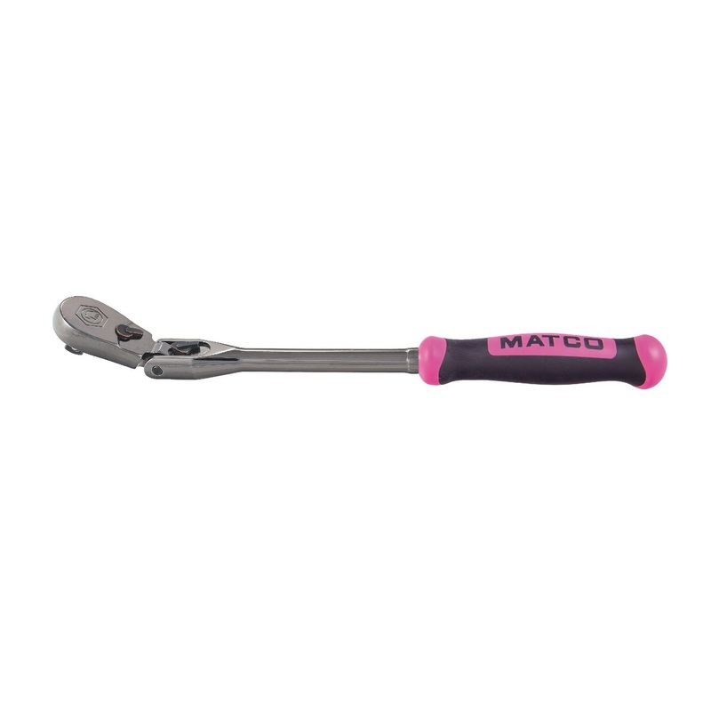3/8" DRIVE 12-1/2" EIGHTY8 TOOTH BLACK NICKEL LOCKING FLEX RATCHET WITH ERGO HANDLE - PINK