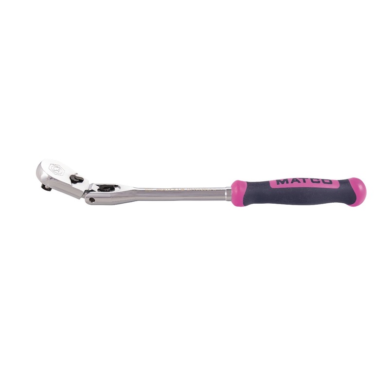 3/8" DRIVE 12-1/2" EIGHTY8 TOOTH LOCKING FLEX HEAD RATCHET WITH ERGO HANDLE - PINK