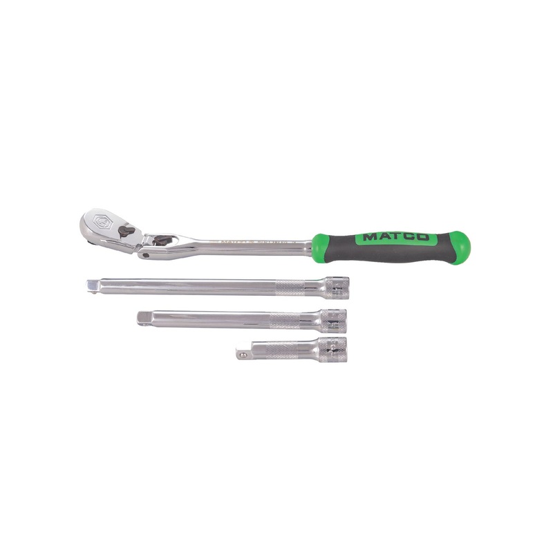 3/8" DRIVE 4 PIECE 12" EIGHTY8 TOOTH LOCKING FLEX RATCHET WITH CHROME EXTENSIONS 3