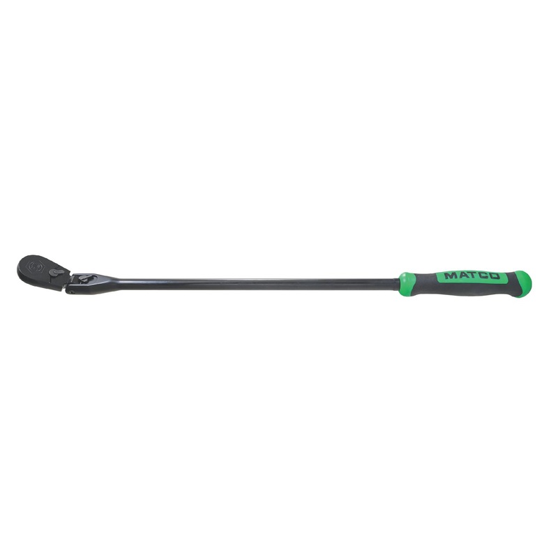 1/2" DRIVE 27-3/8" EIGHTY8 TOOTH BLACK CHROME LOCKING FLEX RATCHET WITH ERGO HANDLE - GREEN