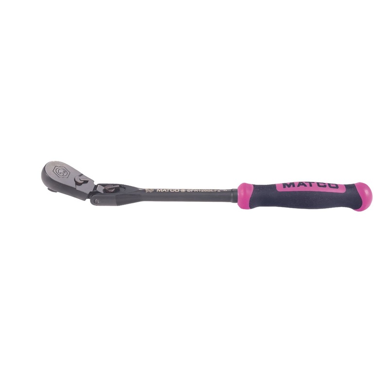 3/8" DRIVE 12-1/2" EIGHTY8 TOOTH BLACK CHROME LOCKING FLEX RATCHET WITH ERGO HANDLE - PINK