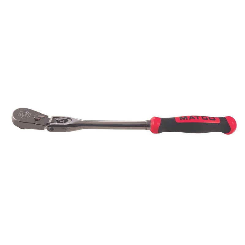 3/8" DRIVE 12-1/2" EIGHTY8 TOOTH BLACK NICKEL LOCKING FLEX RATCHET WITH ERGO HANDLE - RED