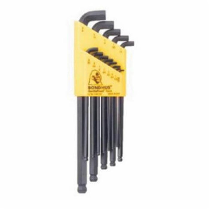 Bondhus 20599 Long Key Set, 22 pc, 0.05 to 3/8 in, 1.5 to 10 mm Hex, L-Handle, ASME B18.3, Protanium High Torque Steel, ProGuard