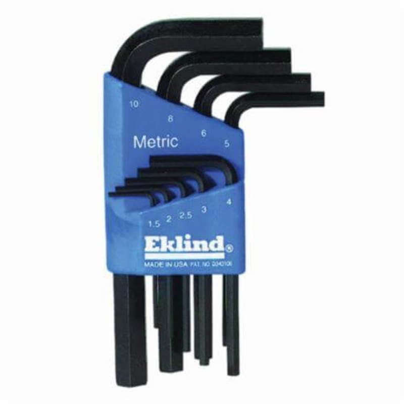 Eklind 10509 Hex-L Short Key Set with Holder, 9 pc, 1.5 to 10 mm Hex, L-Handle, ANSI B18.3, Alloy Steel, Black Oxide