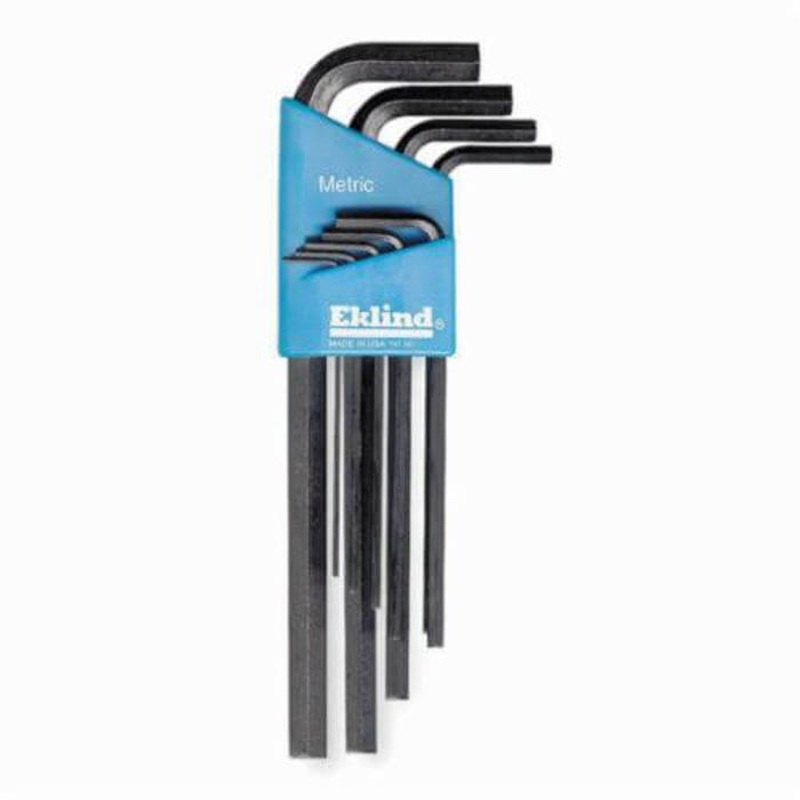 Eklind 10609 Hex-L Long Key Set with Holder, 9 pc, 1.5 to 10 mm Hex, L-Handle, ANSI B18.3, Alloy Steel, Black Oxide