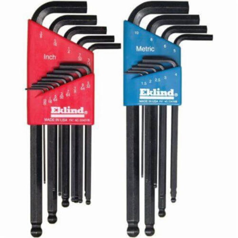 Eklind 13222 Ball-Hex-L Long Key Set, 22 pc, 0.05 to 0.375 in, 1.5 to 10 mm Hex, L-Handle, ANSI B18.3, Alloy Steel, Black Oxide