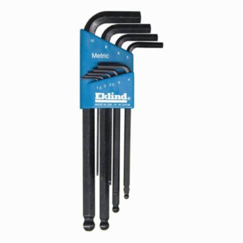 Eklind 13609 Ball-Hex-L Long Key Set, 9 pc, 1.5 to 10 mm Hex, Torx Drive, L-Handle, ANSI B18.3, Black Oxide