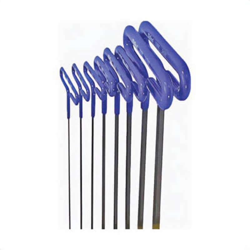 Eklind 55198 Long Key Set with Holder, 8 pc, 2 to 10 mm Hex, Cushion Grip/Loop T-Handle Handle, ANSI B18.3, Alloy Steel, Black Oxide