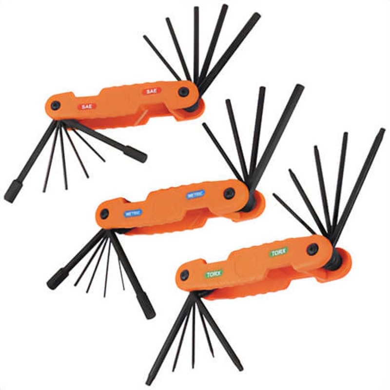 Klein 70553 Pro Folding Hex Key Set, 31-Key, SAE, Metric, Torx Sizes, 3 pc, Orange, CR-V Steel