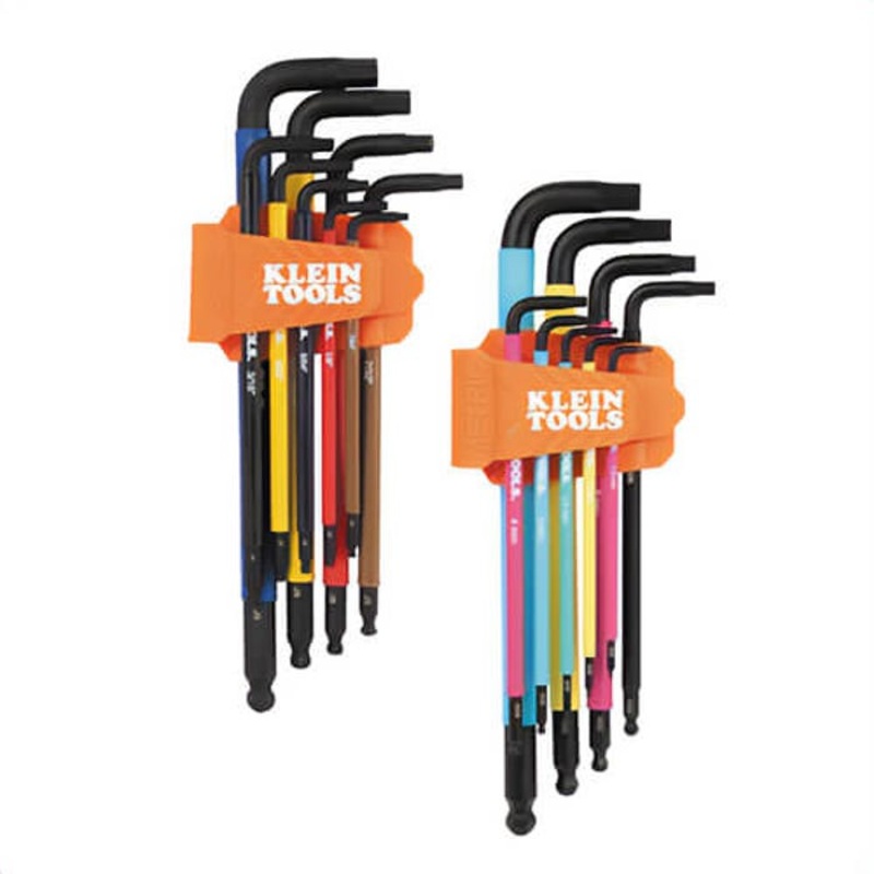 Klein BLS18 Color Coded Hex Key Set, SAE and Metric, Black Phosphate Finish, Steel, Orange, 18 pc