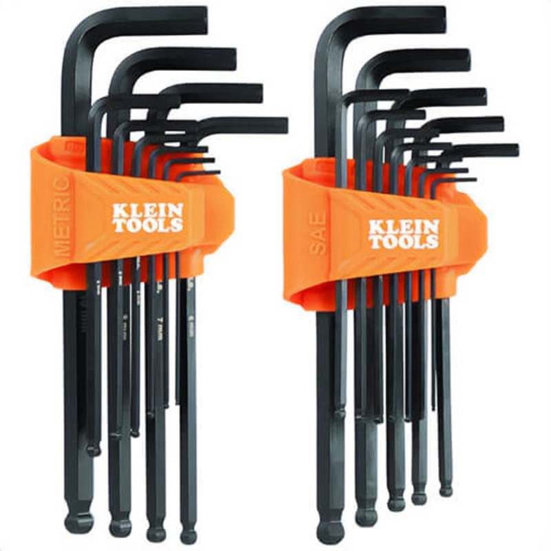 Klein BLS22 Long Ball End Hex Key Set, SAE and Metric, CR-V Steel, Black, 22 pc
