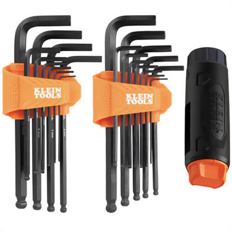 Klein BLS22H Long Ball-End Hex Key Set with Handle, SAE and Metric, CR-V Steel, Black, 22 pc