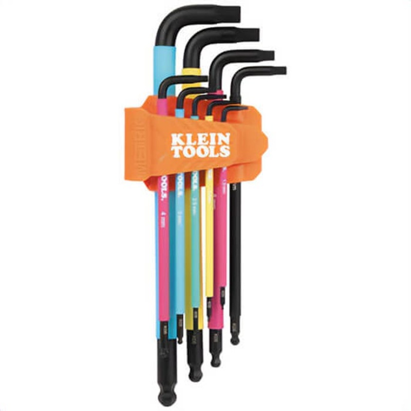 Klein BLS9M Color Coded Extra-Long L Style Hex Key Caddy Set, Metric, Black Phosphate Finish, Steel, Orange, 9 pc