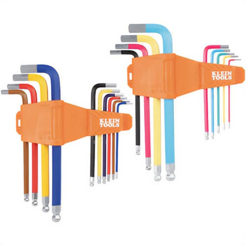 Klein CBLS19 Powder Coated Long Ball End Hex Key Set, CR-V Steel, SAE and Metric, Orange, 19 pc