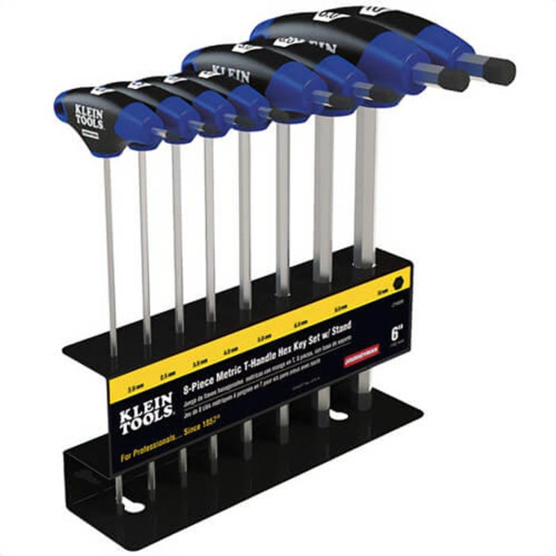 Klein Journeyman JTH68M Key Set, Metric, 8 pc, 2 to 10 mm Hex, Soft Grip/T-Handle, 6 in L Blade, Steel