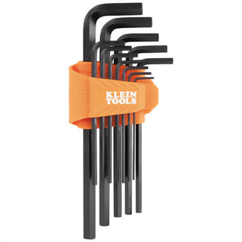 Klein LS12 L-Style Flat-End Long Hex Key Set, SAE, Orange, CR-V Steel, 12 pc