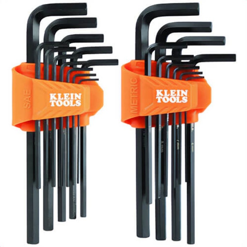 Klein LS22 L-Style Long Hex Key Set, SAE and Metric, CR-V Steel, Black, 22 pc