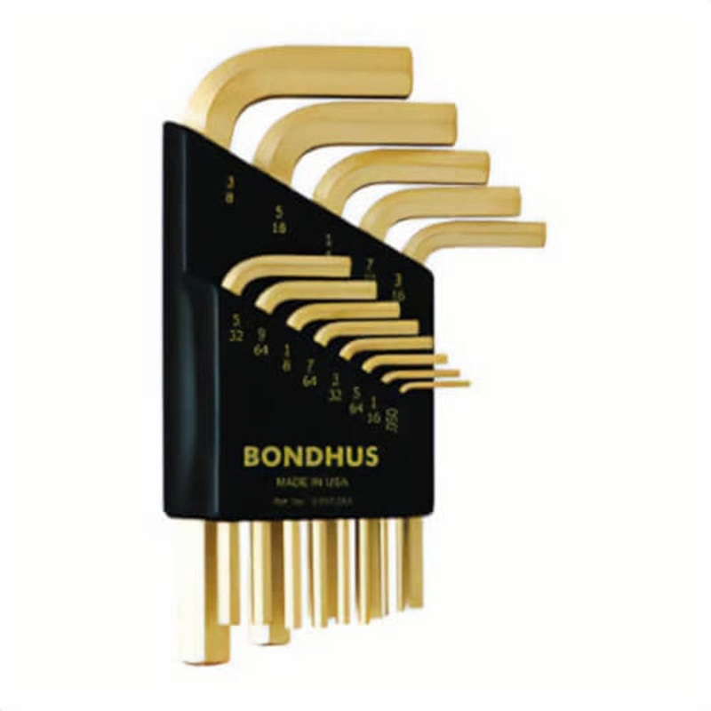 Bondhus 38237 Short Key Set, 13 pc, 0.05 to 0.375 in Hex, L-Handle Handle, Protanium High Torque Steel, GoldGuard