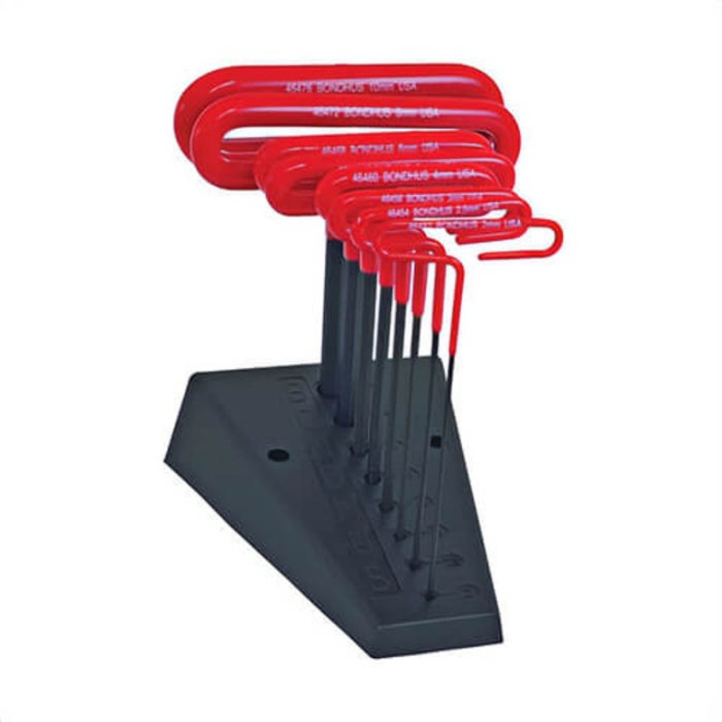 Bondhus 46489 Hex Key Set with Stand, 8 pc, 2 to 10 mm Hex, Hex Drive, Cushion Grip/Loop T-Handle Handle, Protanium High Torque Steel, ProGuard