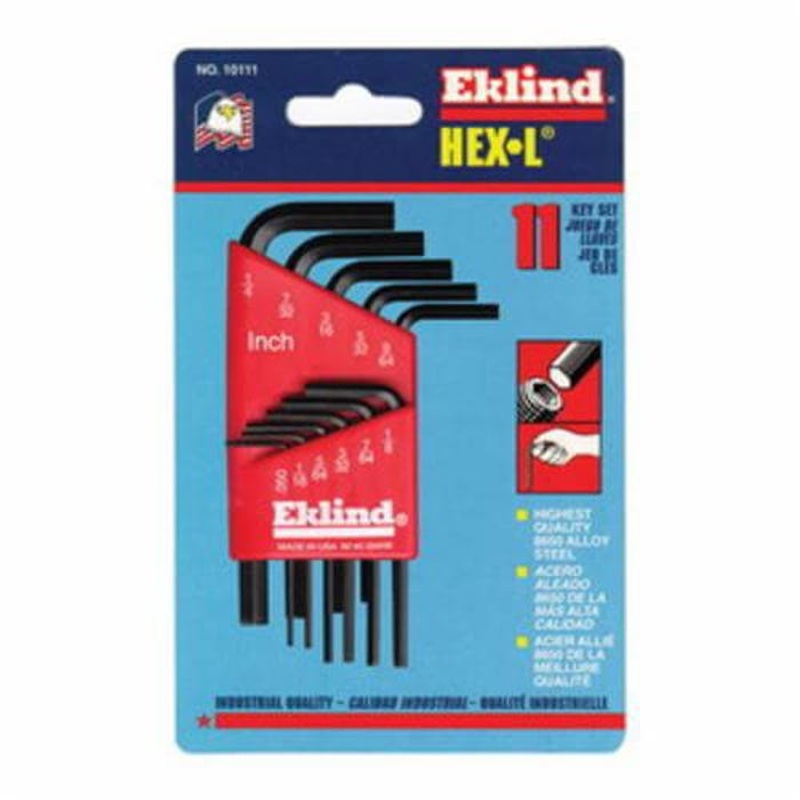 Eklind 10211 Hex-L Long Key Set, 11 pc, 0.05 to 0.25 in Hex, L-Handle Handle, Alloy Steel, Black Oxide