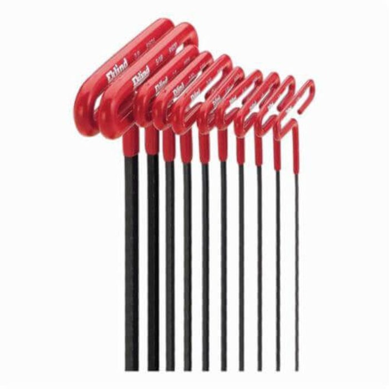 Eklind 53610 Long Key Set with Pouch, 10 pc, 3/32 to 3/8 in Hex, Torx Drive, Cushion Grip/Loop T-Handle Handle, ANSI B18.3, Black Oxide